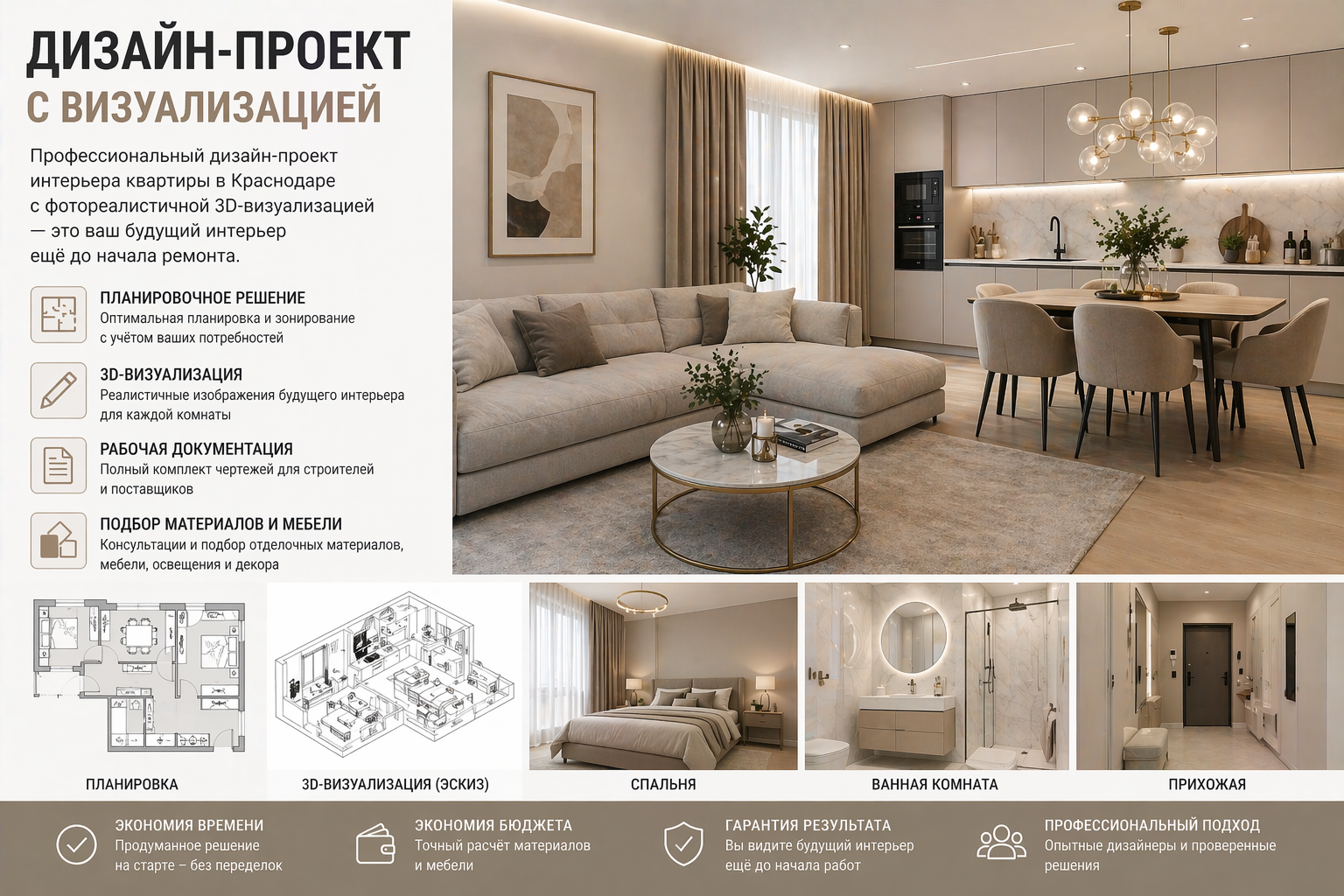 Дизайн-проект с 3D-визуализацией квартиры и дома